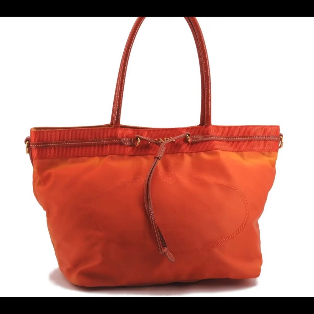 Authentic PRADA Nylon Enamel 2Way Shoulder Tote Bag Purse Orange